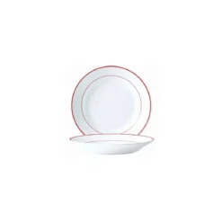 Assiette creuse verre trempé blanc/filet bordeaux ø 22,5 cm - par 24