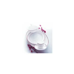 Assiette plate verre trempé blanc/filet bordeaux ø 23,5 cm - par 24