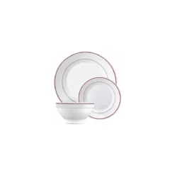 Assiette plate verre trempé blanc/filet bordeaux ø 23,5 cm - par 24