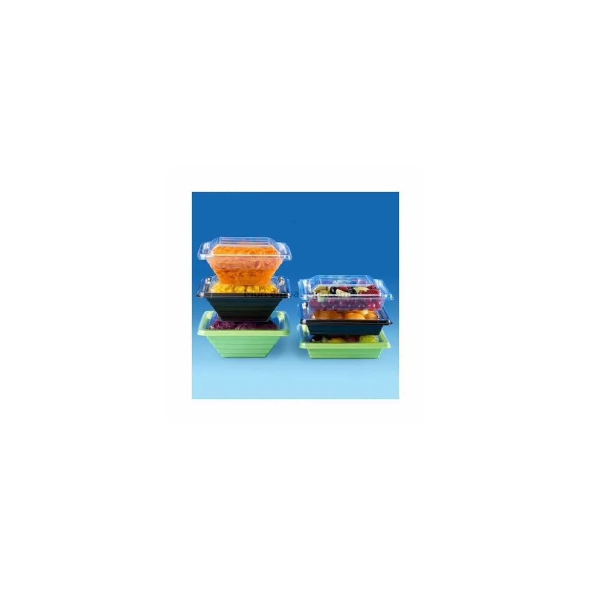 Barquette salade Pyramipack noire 750 ml avec couvercle indépendant - par 40
