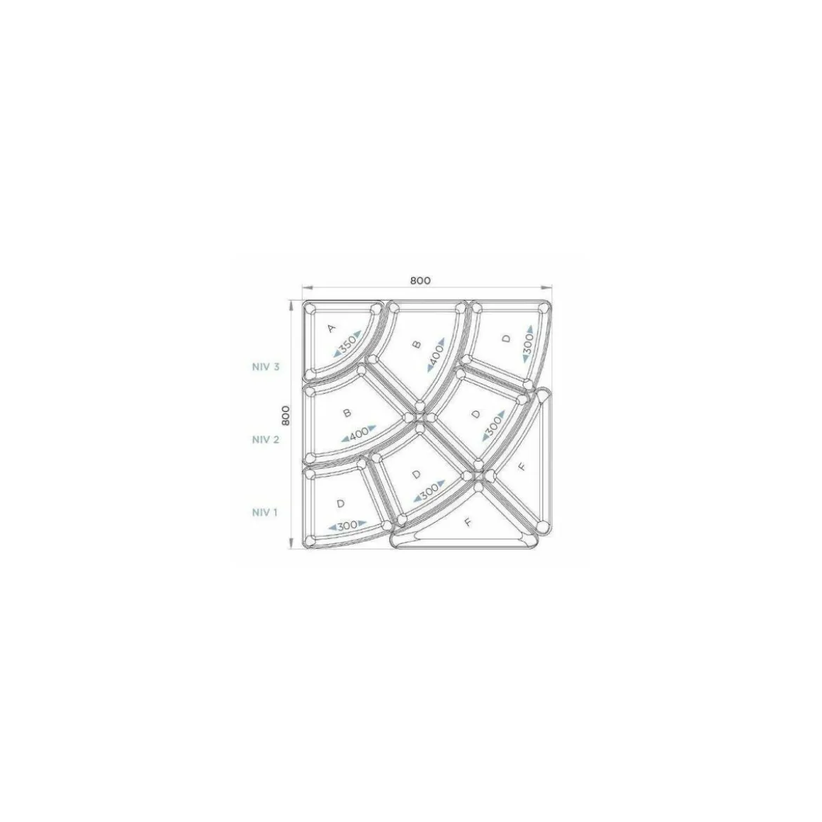 Kit pétale 9 bacs + escalier plexi noir 80 x 80 cm