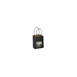 Petit sac kraft noir à poignées torsadées avec fenêtre 11,4 + 6,4 x 14,6 cm - par 25