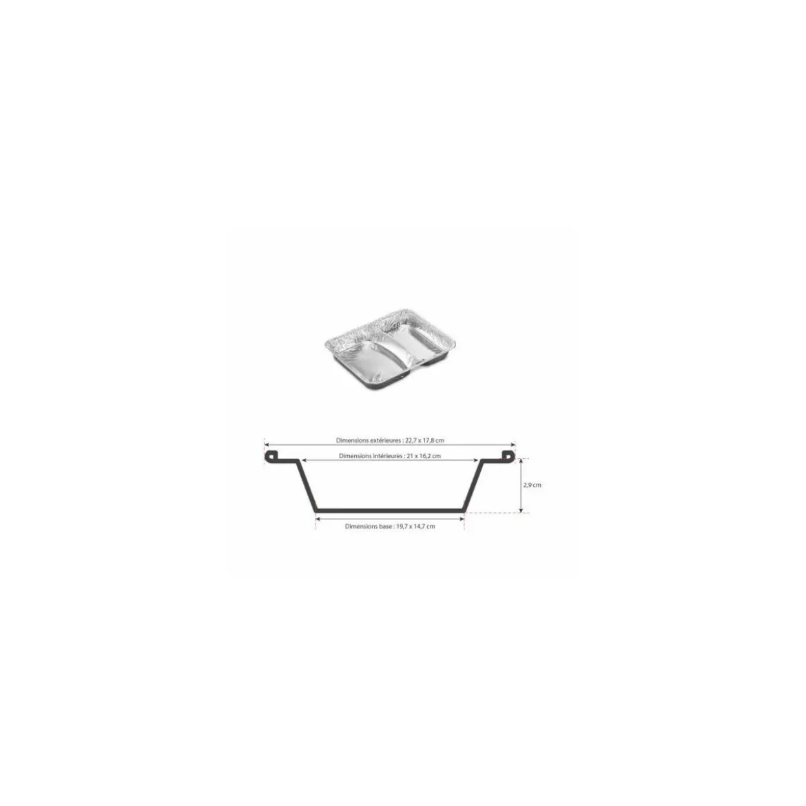 Plat 2 compartiments aluminium 72,5 cl - par 100
