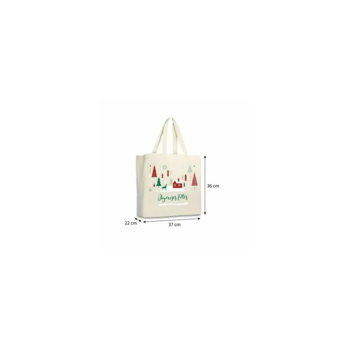 Sac coton "Joyeuses fêtes" 37 x 36 + 22 cm - par 100
