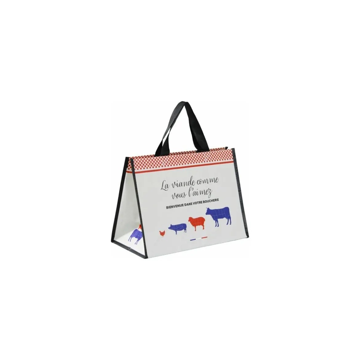 Sac réutilisable PP tissé "La viande comme vous l'aimez" 27 x 36 + 20 cm - par 125