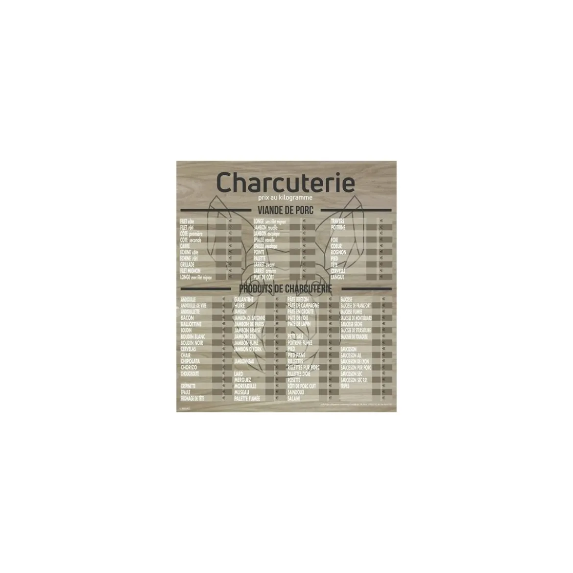 Tableau tarif charcuterie Geotradi bois