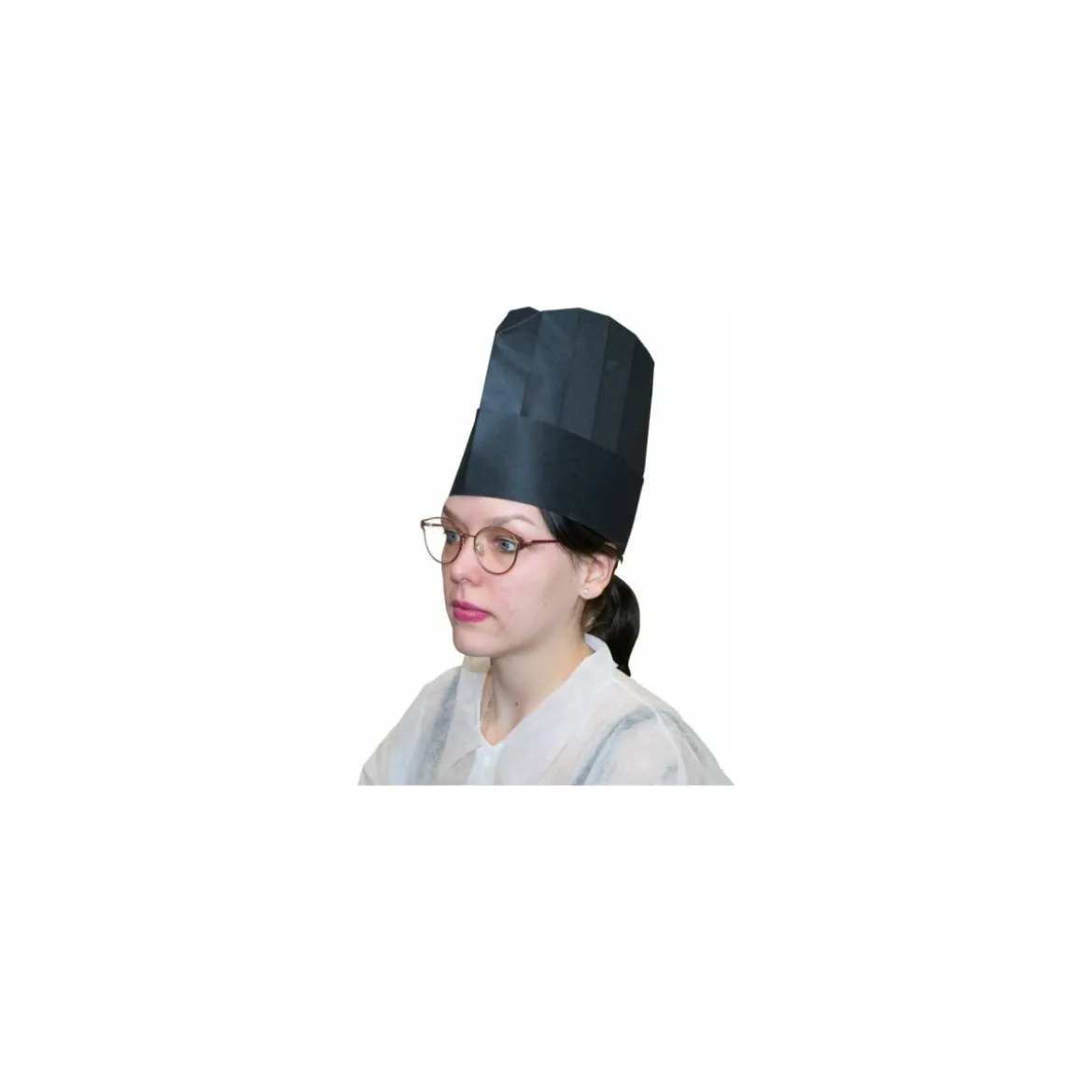 Toque plissée noire 23 cm en viscose - par 10